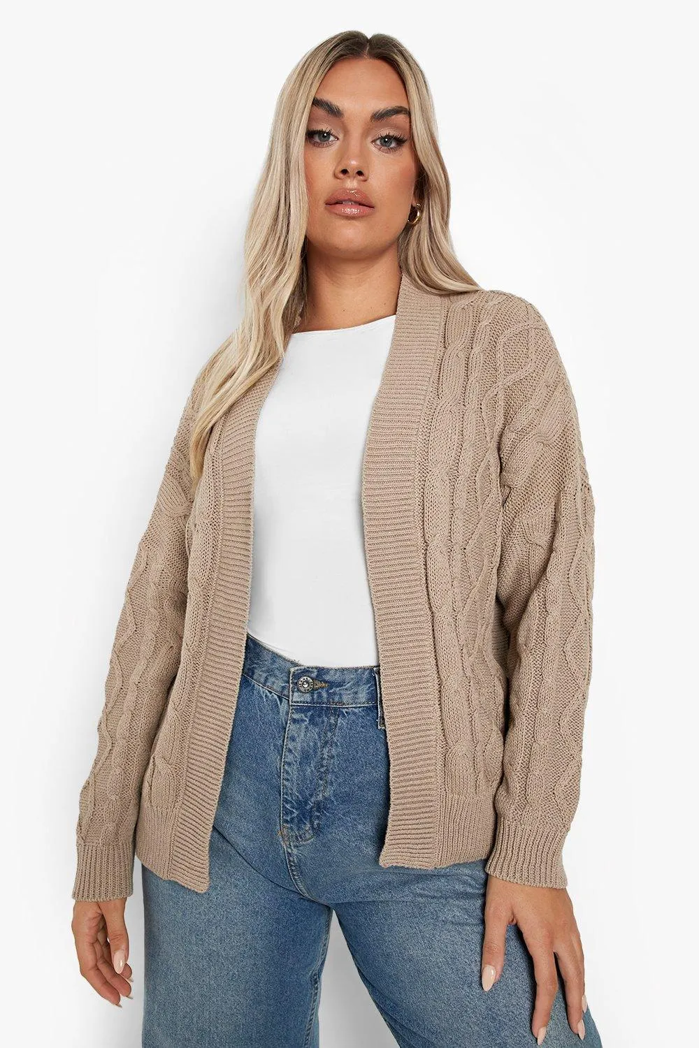 Plus Recycled Cable Knit Crop Top Cardigan