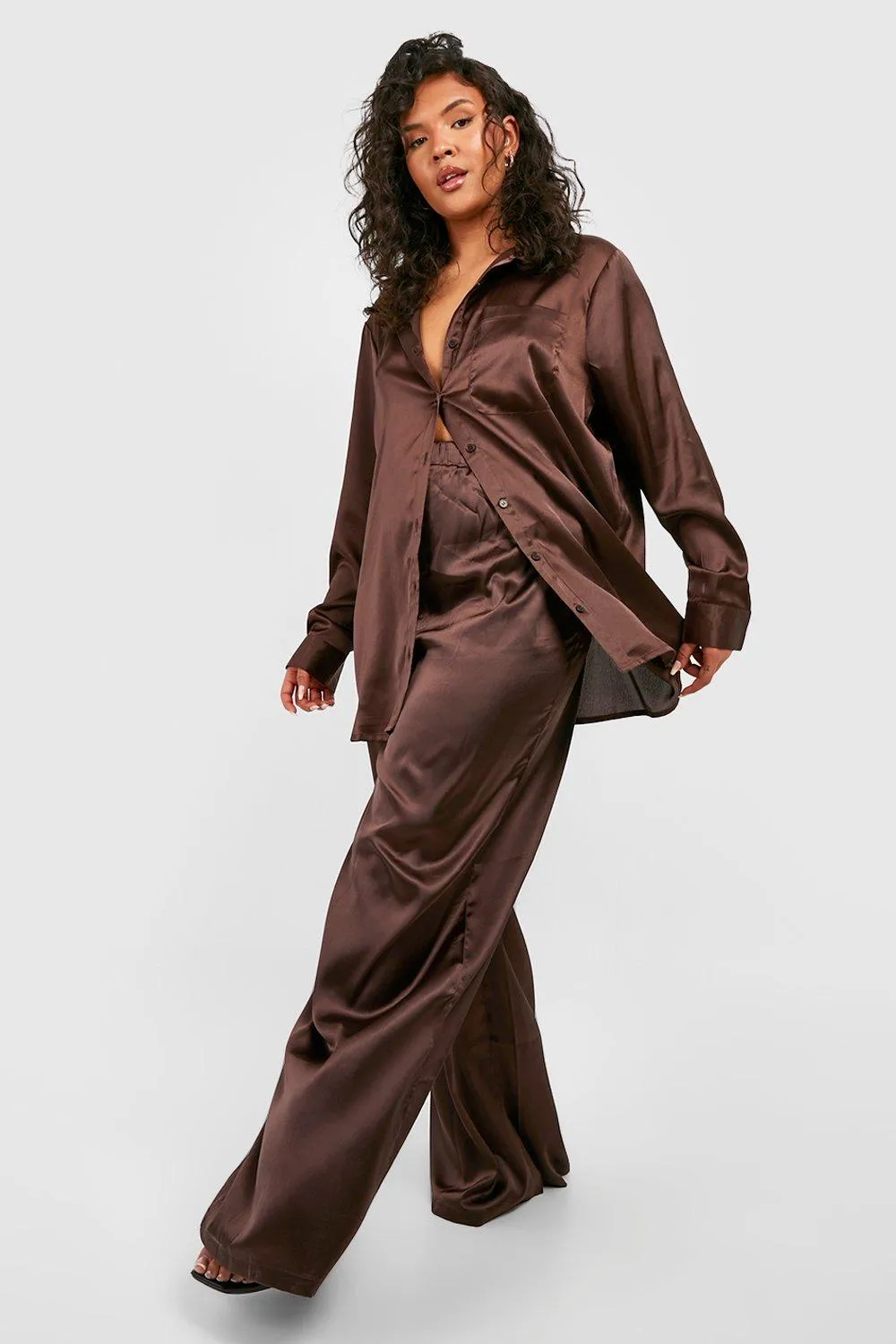 Plus Satin Wide Leg Pants