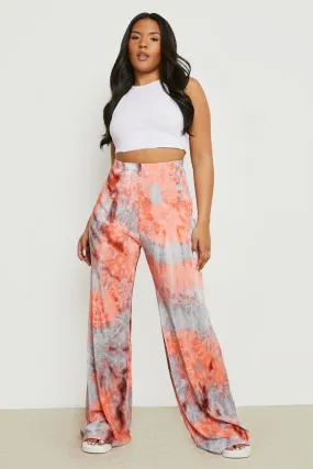 Plus Tie Dye Plisse Wide Leg Pants