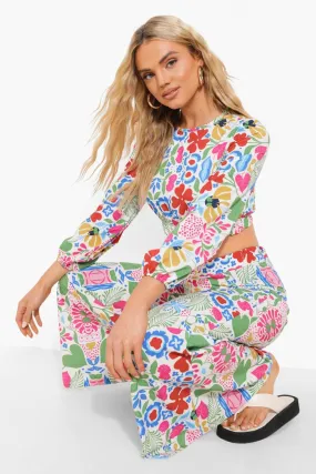 Printed Crop & Wide Leg Pants Set