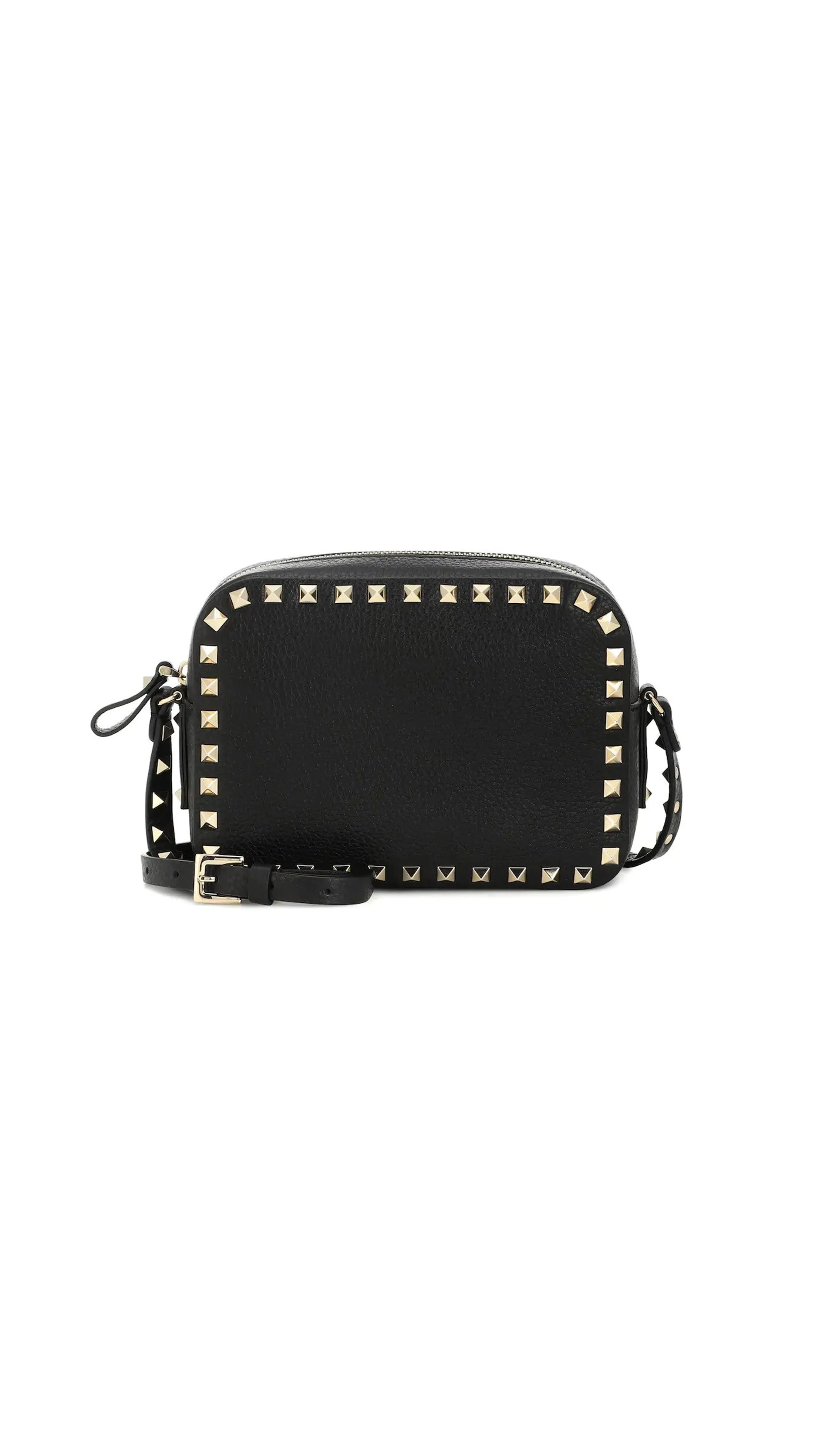 Rockstud Crossbody Bag in Grainy Calfskin - Black