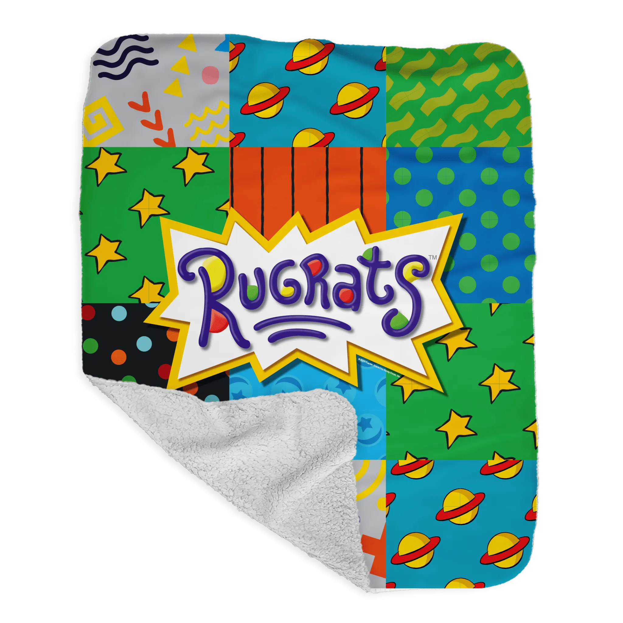 Rugrats Pattern Grey Sherpa Blanket