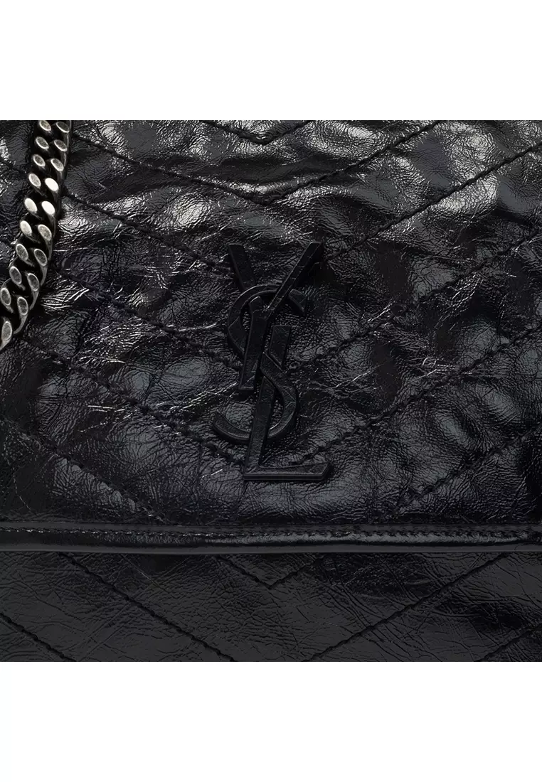 SAINT LAURENT Yves Saint Laurent Niki Medium In Crinkled Vintage Leather Crossbody Bag in Black