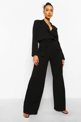 Self Fabric Belted Wide Leg Pants