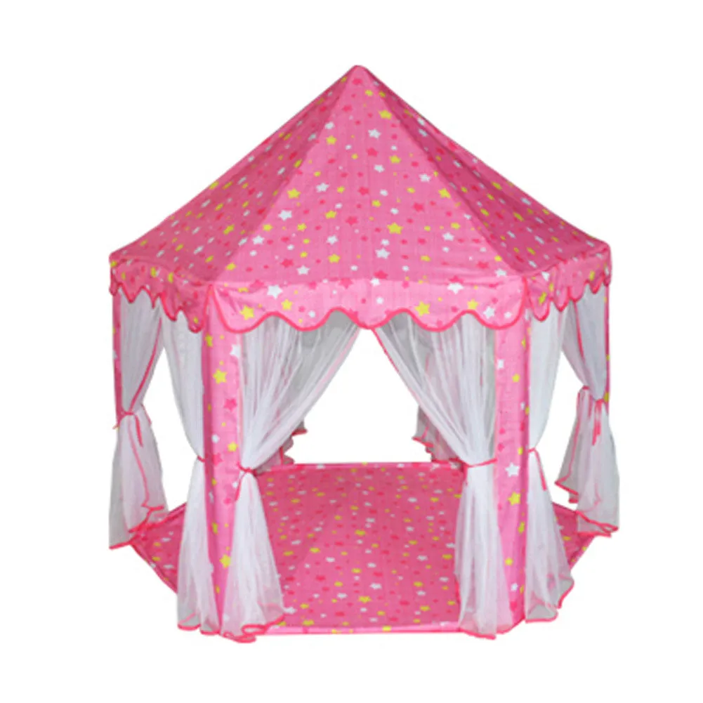 Six Large Angle Princess Castle Tulle Children Toy Play House Large Game Room Tent Puzzle Outdoor Tent Toy Pink Blue