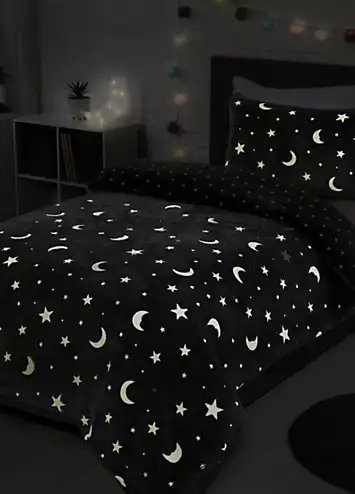 Sleepdown Glow In The Dark Moon & Stars Fleece Duvet Cover Set | Kaleidoscope