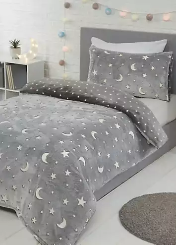 Sleepdown Glow In The Dark Moon & Stars Fleece Duvet Cover Set | Kaleidoscope