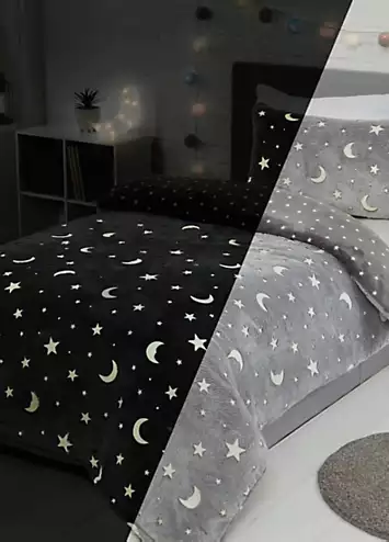 Sleepdown Glow In The Dark Moon & Stars Fleece Duvet Cover Set | Kaleidoscope