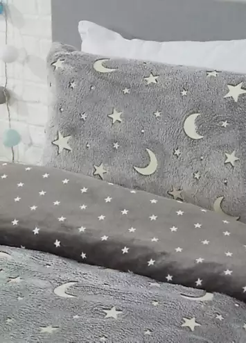 Sleepdown Glow In The Dark Moon & Stars Fleece Duvet Cover Set | Kaleidoscope