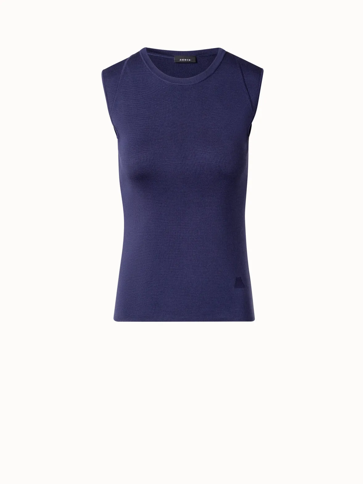 Sleeveless Silk Stretch Knit Top with Crew Neck