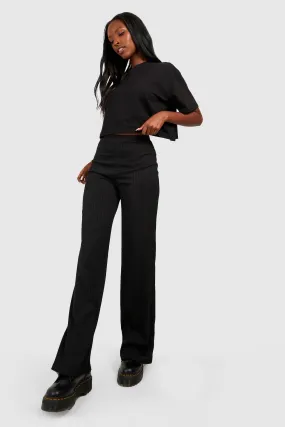 Soft Rib High Waisted Wide Leg Pants