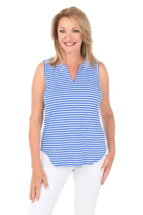 Striped UPF50+ Split Neck Sleeveless Knit Top