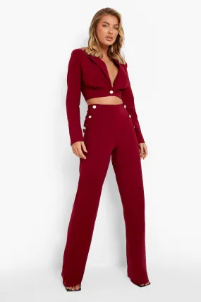 Super Stretch Button Detail Wide Leg Pants