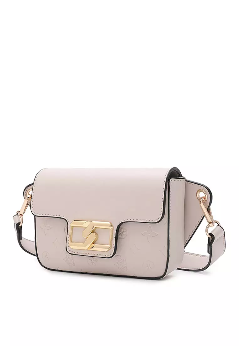 Swiss Polo Women's Logo Metal with Embossed Crossbody Bag - White