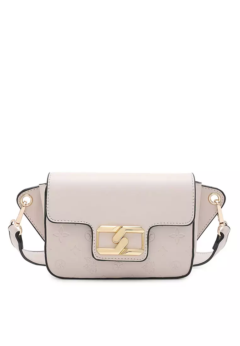 Swiss Polo Women's Logo Metal with Embossed Crossbody Bag - White