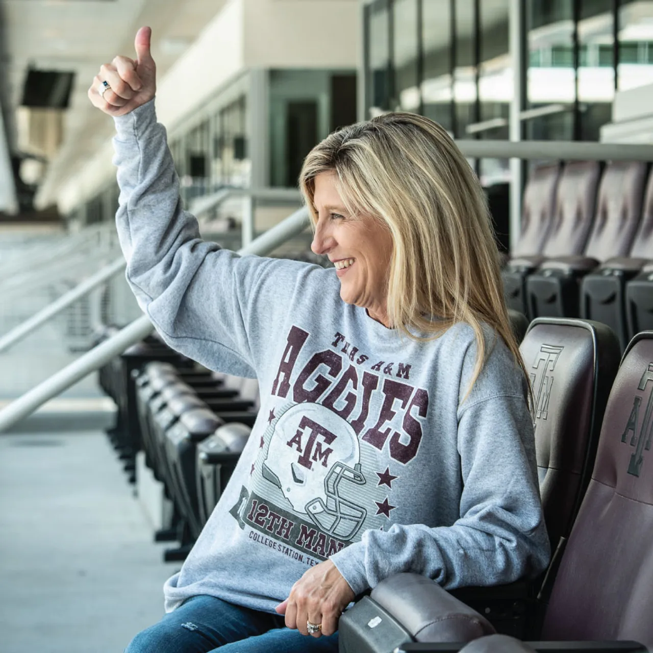 Texas A&M Aggies Helmet Stars Crewneck Light Steel Sweatshirt