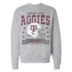 Texas A&M Aggies Helmet Stars Crewneck Light Steel Sweatshirt