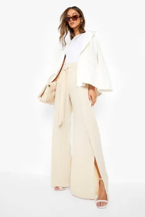 Textured Tie Front Wide Leg Pants