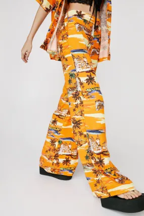 Tropical Landscape Printed Wide Leg Pants