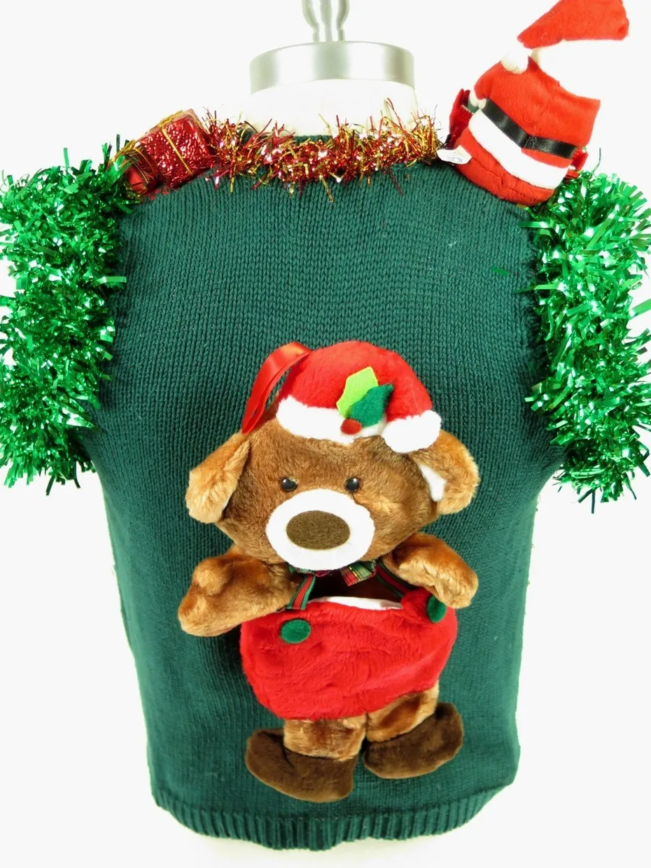 Ugly Christmas Vest Light up  Jingle Bells Santa Unisex Large Repulsive Bear