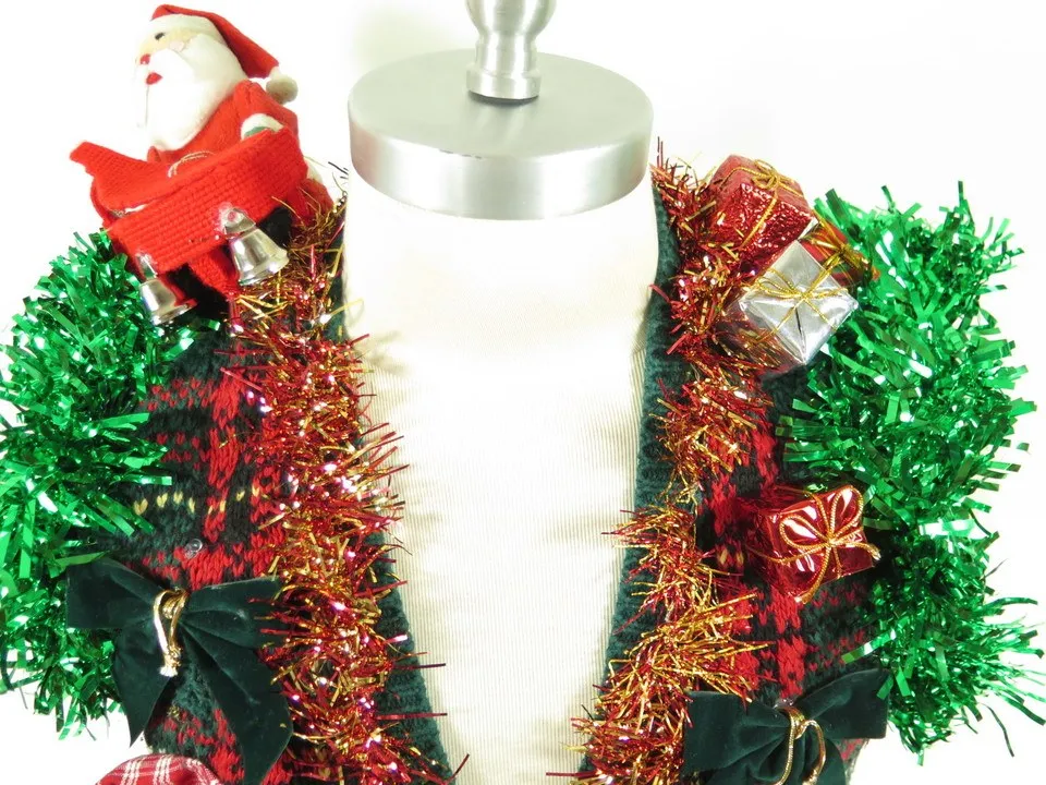 Ugly Christmas Vest Light up  Jingle Bells Santa Unisex Large Repulsive Bear