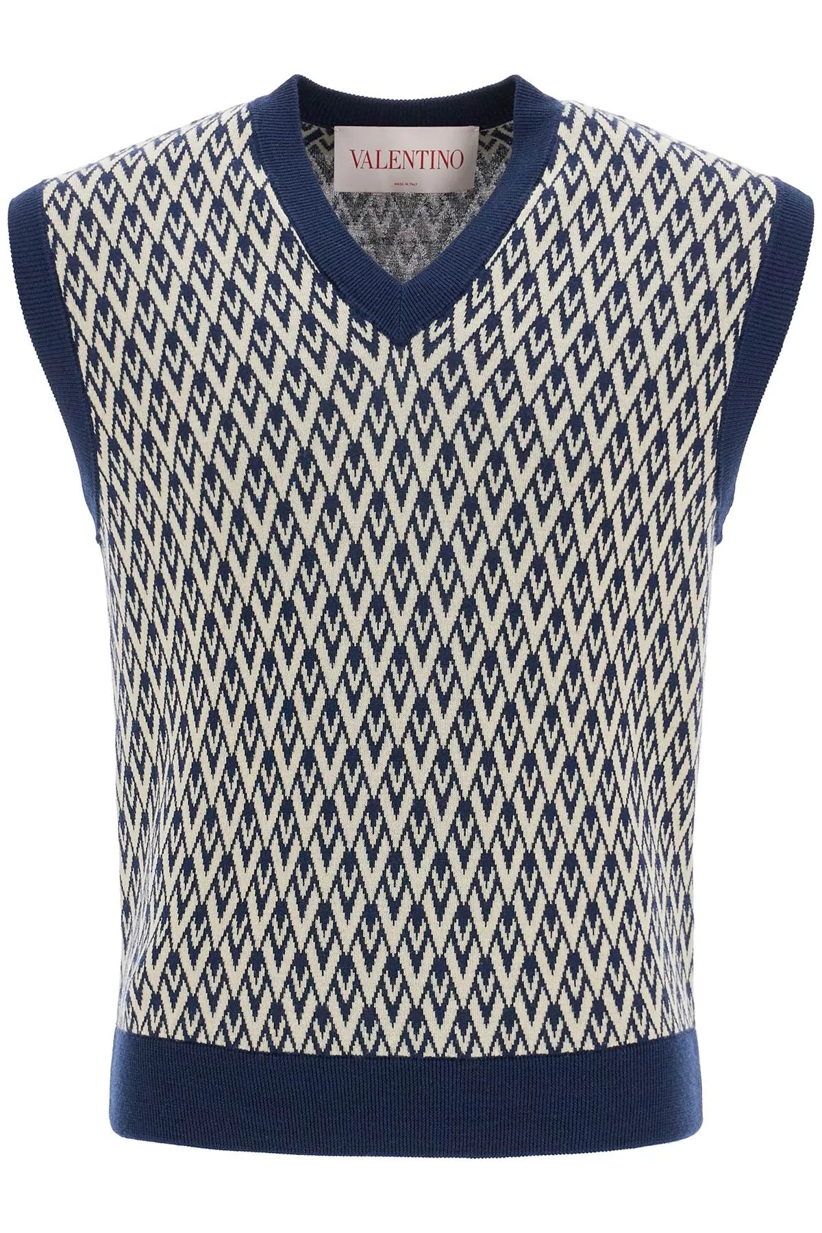 Valentino Garavani Men' Navy Virgin Wool Vest With Pattern