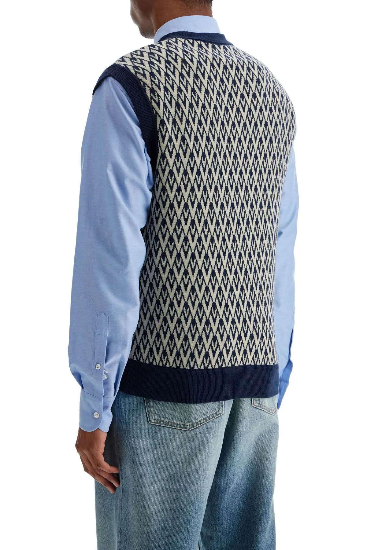 Valentino Garavani Men' Navy Virgin Wool Vest With Pattern