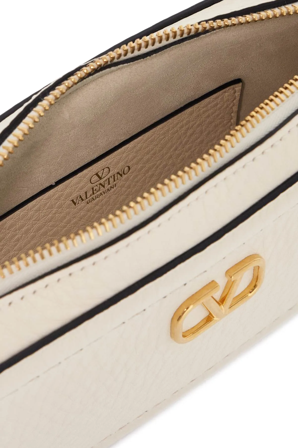 Valentino Garavani Mini Camera Case In Ivory Leather With Adjustable Strap And Golden Details