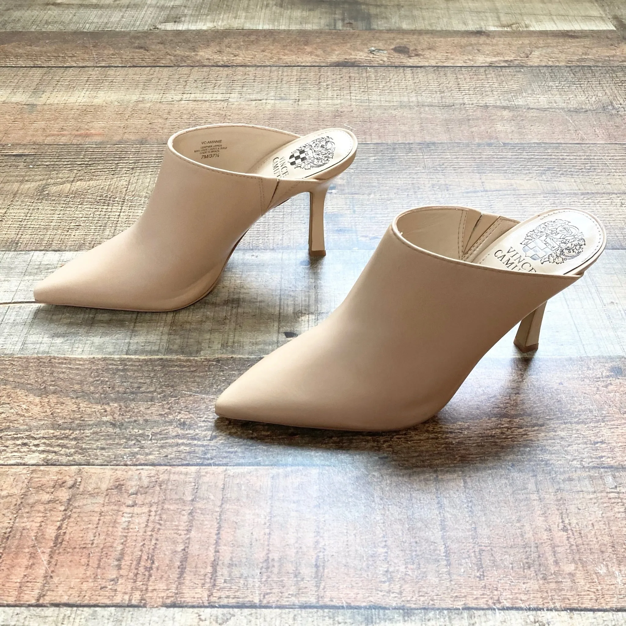 Vince Camuto Sandstone Super Soft Leather Heeled Mules- Size 7 (BRAND NEW CONDITION)