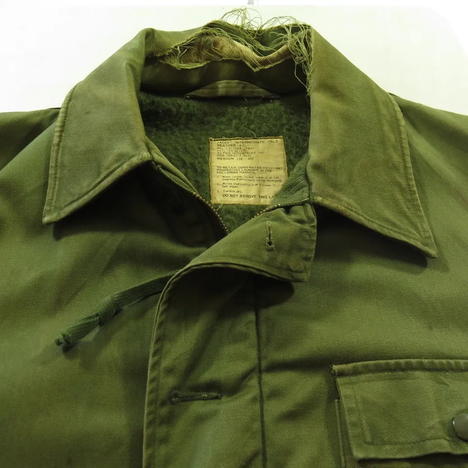 Vintage 60s Alpha A-2 Field Jacket Mens M Cotton Military Issued No Reproduction