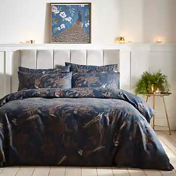 Waverly Bird Jacquard Navy Duvet Cover & Standard Pillowcase Set by Kaleidoscope | Kaleidoscope