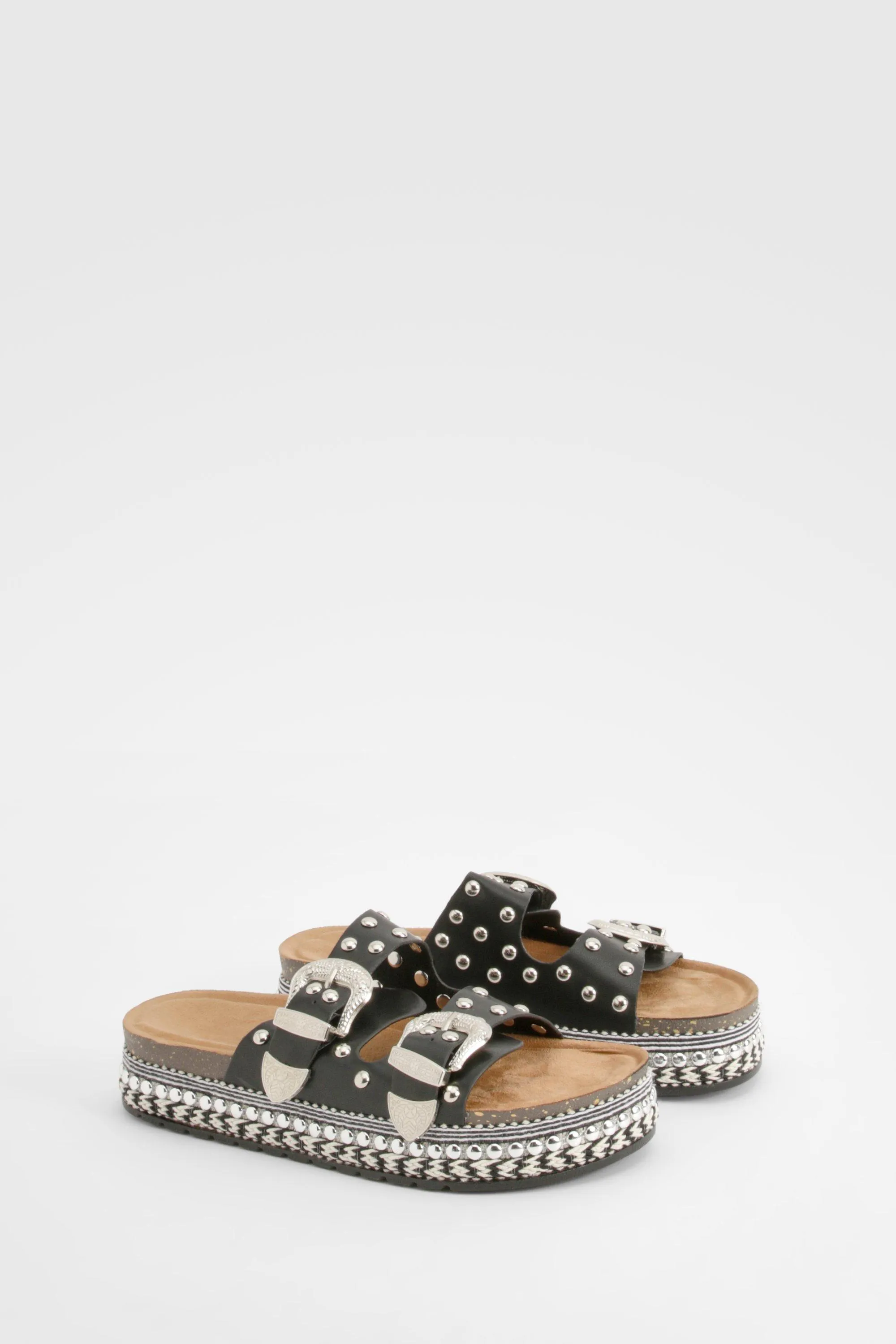 Western Buckle Detail Flatform Sandals