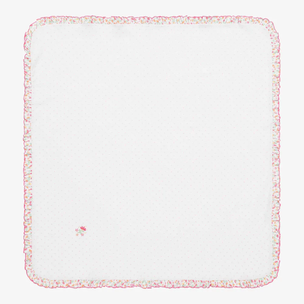 White & Pink Pima Cotton Ruffle Blanket (78cm)