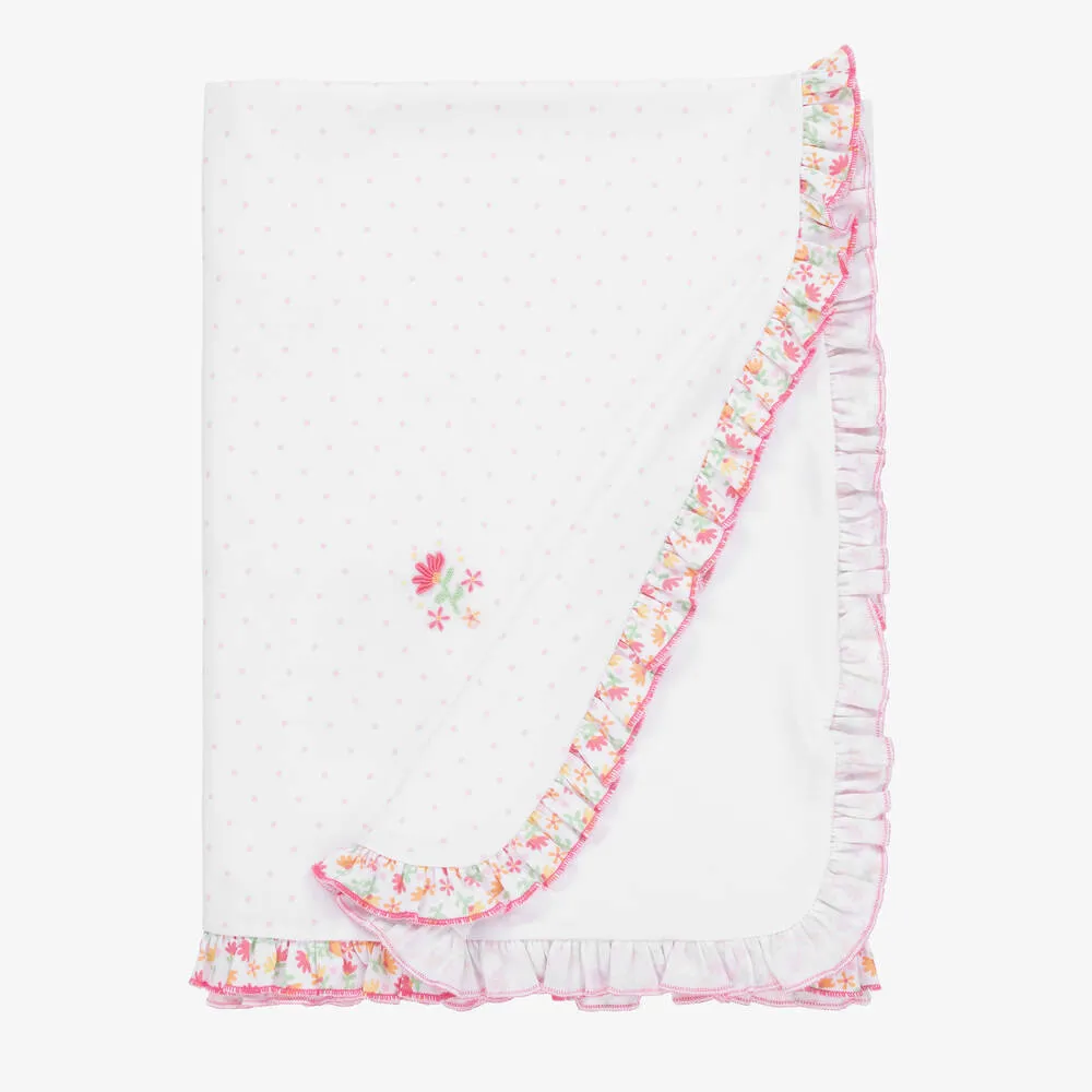 White & Pink Pima Cotton Ruffle Blanket (78cm)