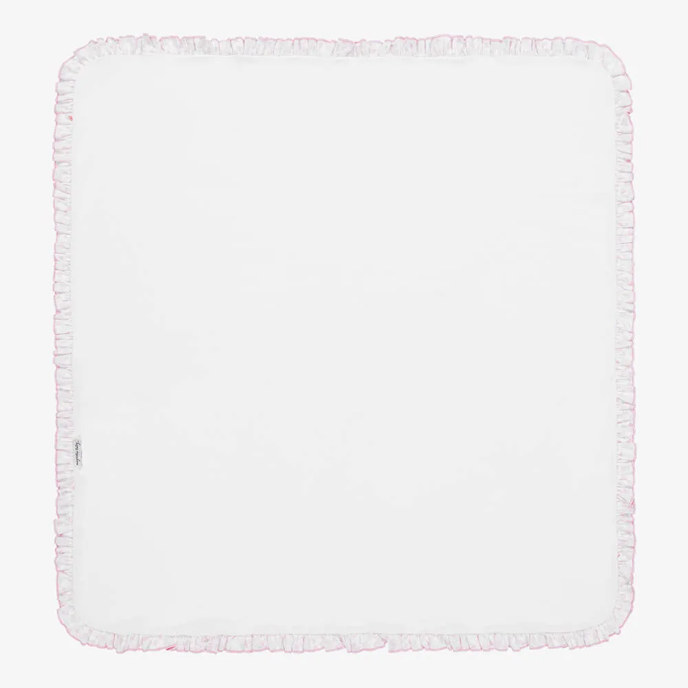 White & Pink Pima Cotton Ruffle Blanket (78cm)