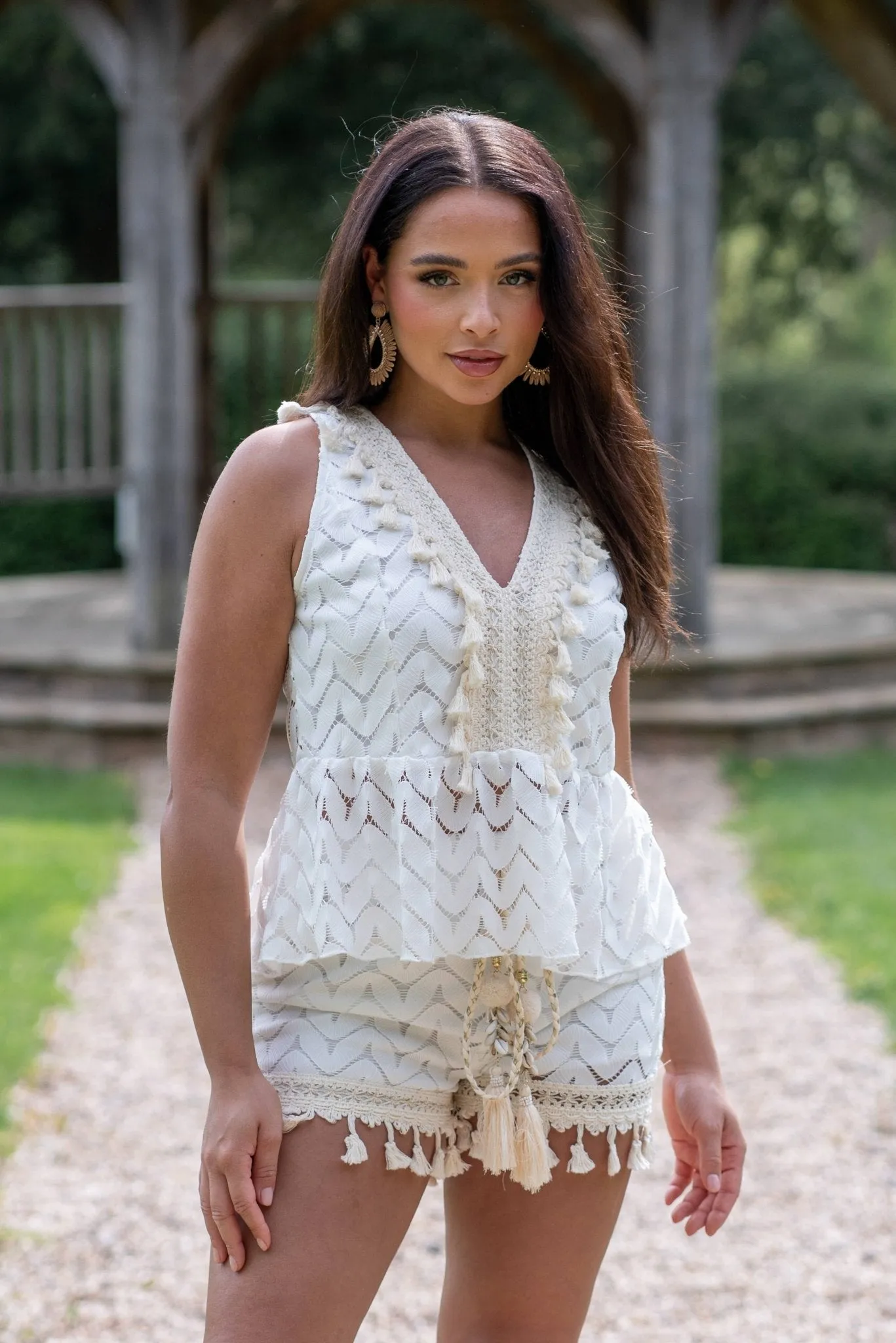 White Boho Tassel Sleeveless Top