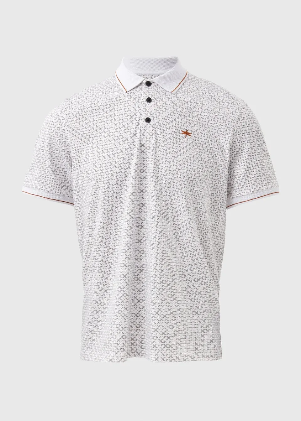 White Geometric Pattern Polo Shirt