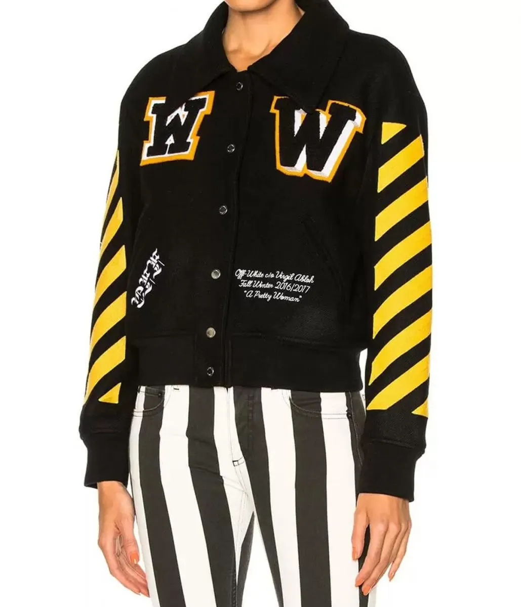 Women’s Off-White Virgil Abloh Varsity Black Jacket with Striped Sleeves