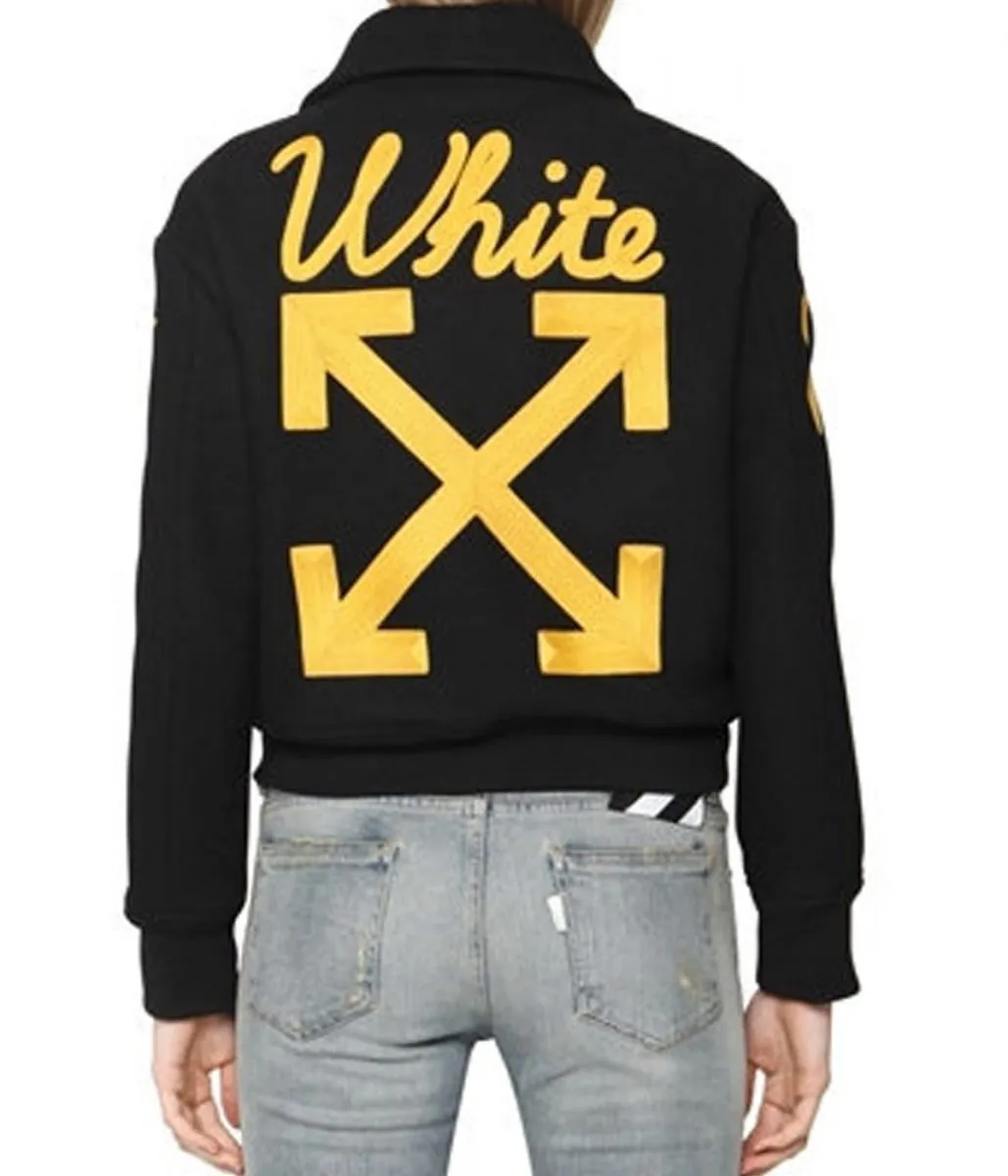 Women’s Off-White Virgil Abloh Varsity Black Jacket with Striped Sleeves