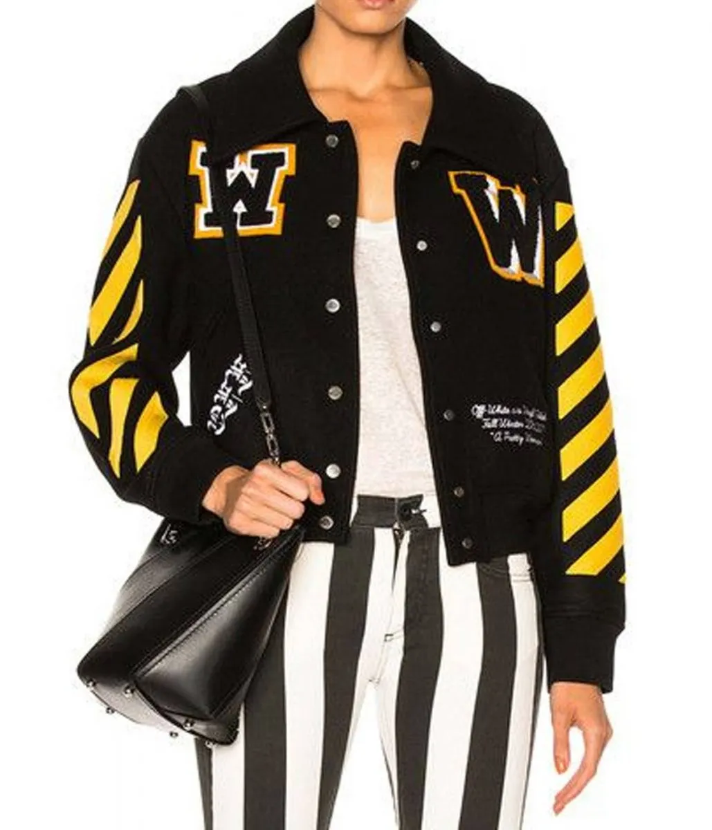 Women’s Off-White Virgil Abloh Varsity Black Jacket with Striped Sleeves