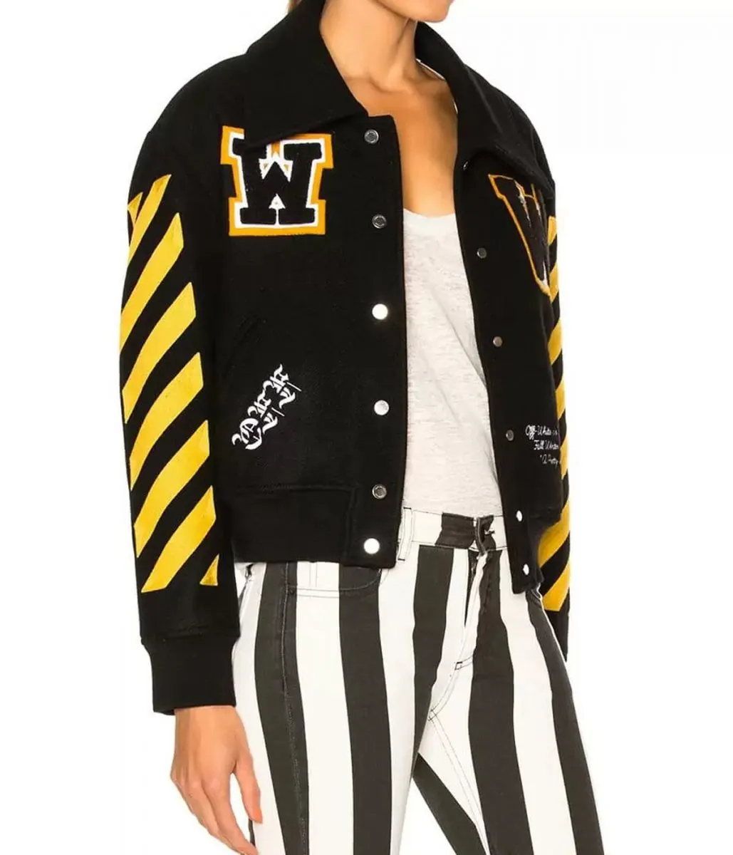 Women’s Off-White Virgil Abloh Varsity Black Jacket with Striped Sleeves