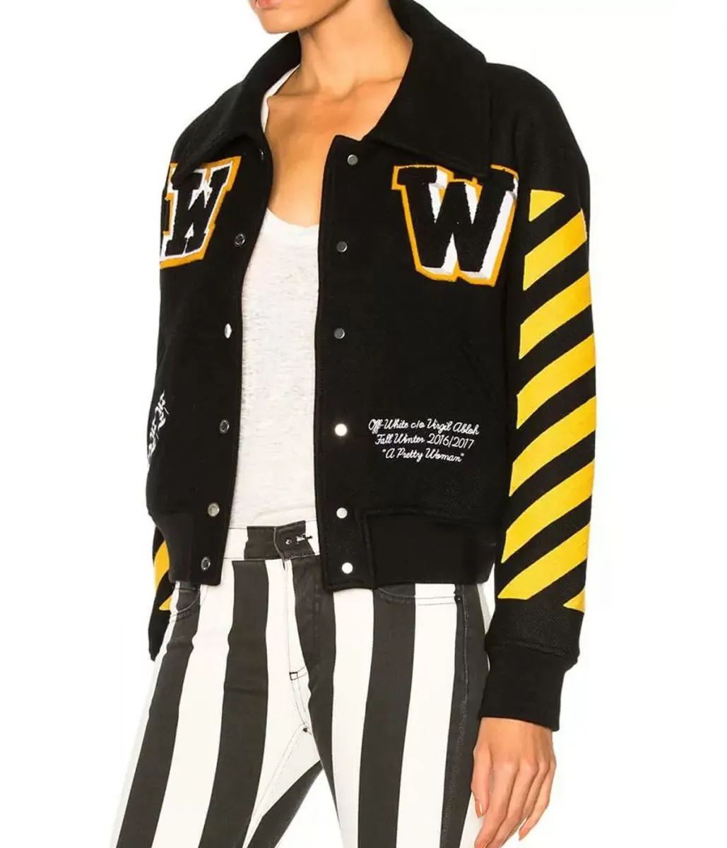 Women’s Off-White Virgil Abloh Varsity Black Jacket with Striped Sleeves