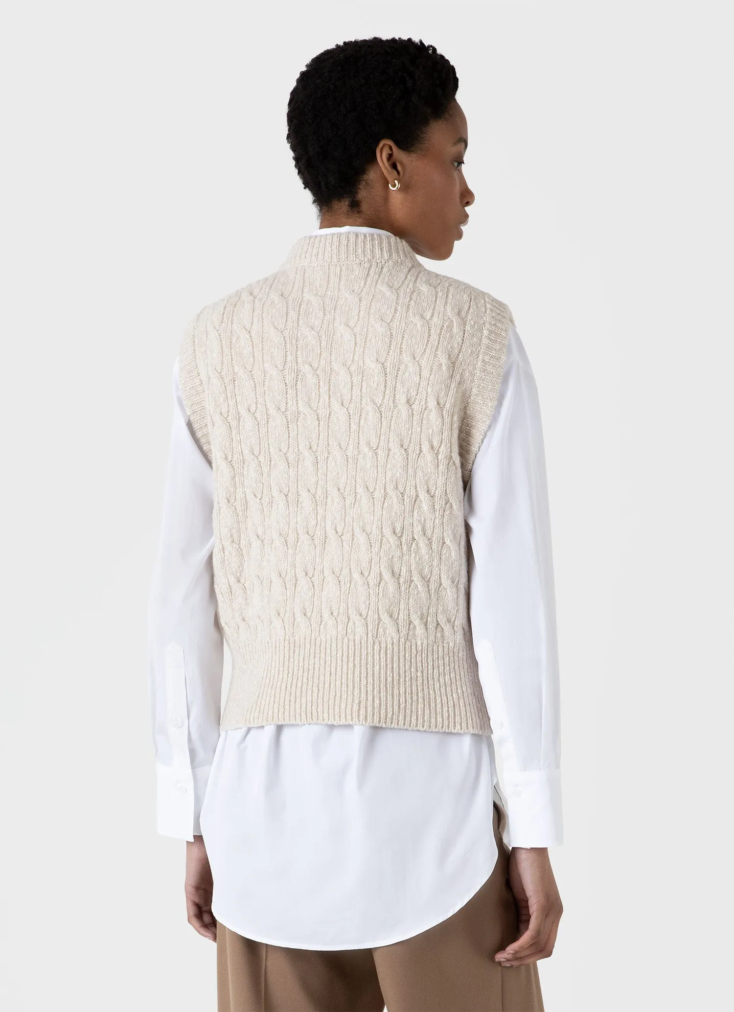 Women's Cable Knit Vest in Ecru