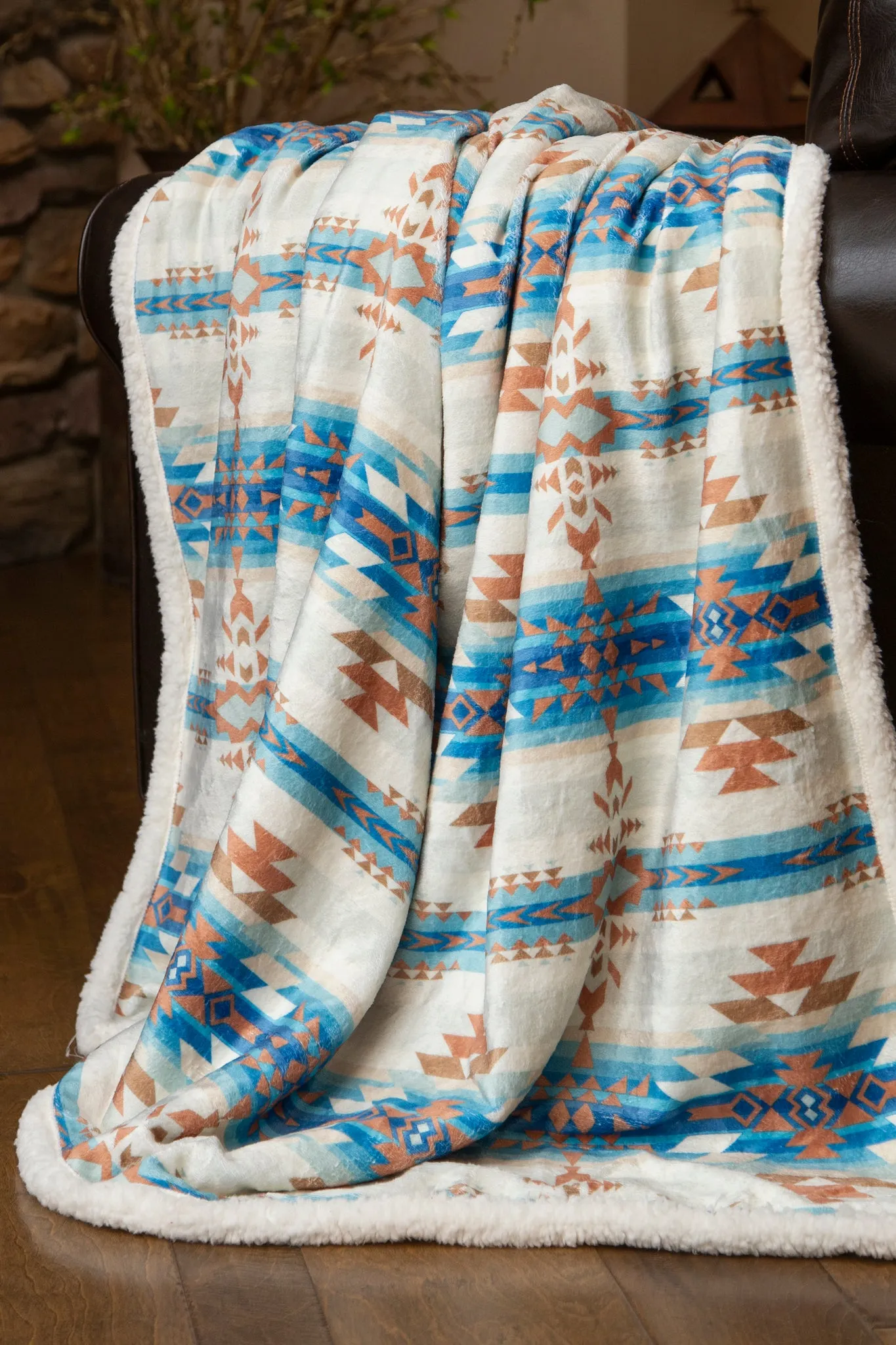 Wrangler Stack Rock Southwestern Sherpa Throw Blanket