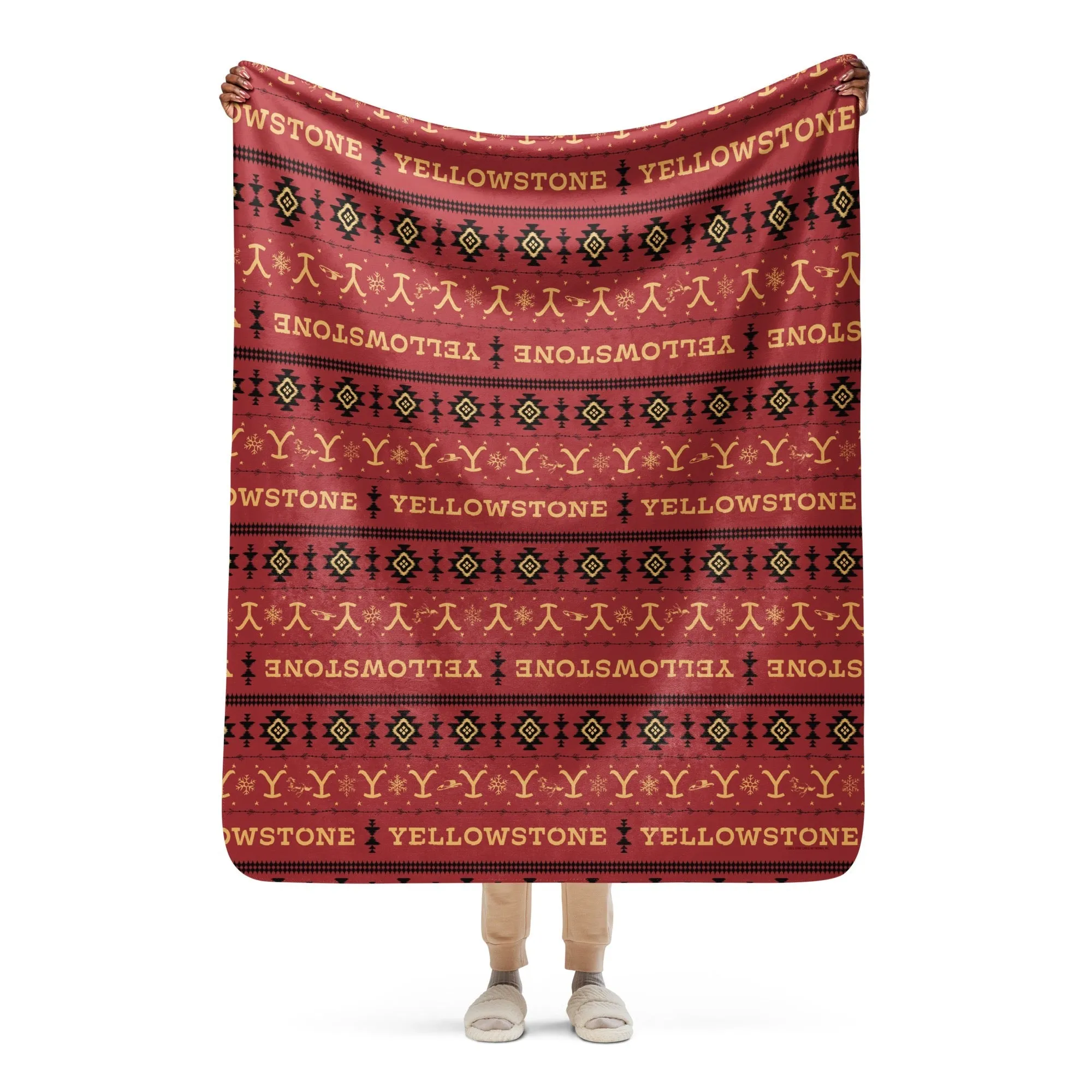 Yellowstone Holiday Aztec Sherpa Blanket