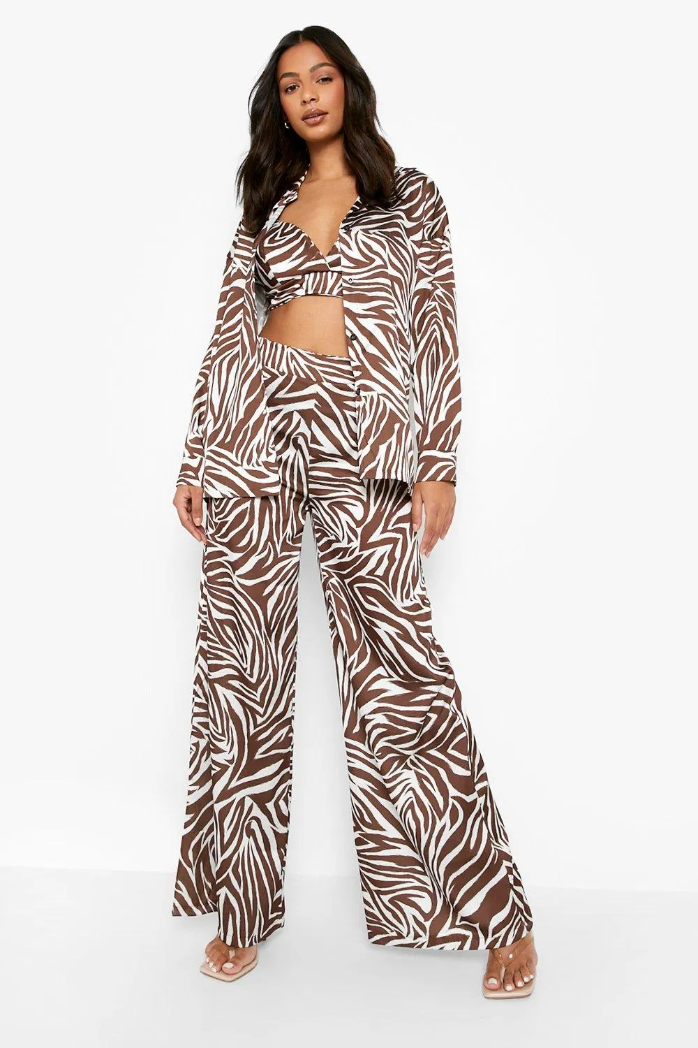 Zebra Print Satin Wide Leg Pants