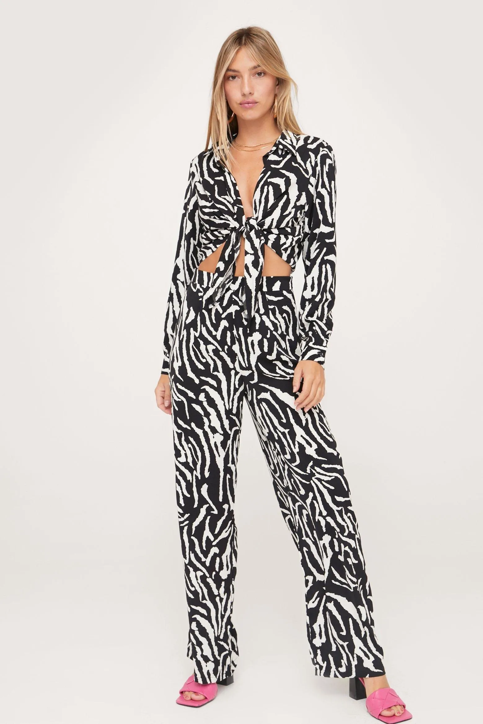 Zebra Print Wide Leg Pants